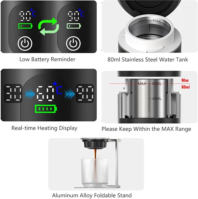 Fast Heating Cordless Coffee Machine 7500mAh Water Tanks USB Charging Suitable for Espresso Cappuccino Outdoor Home Use Digital Coffee Machine
