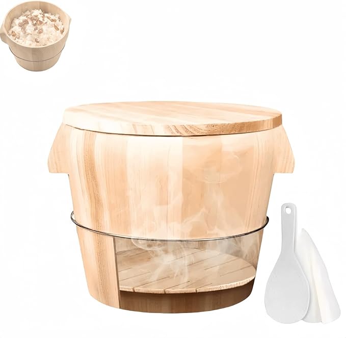 1 Set of Wooden Rice Barrel Rice Steaming Barrel Rice Mixing Barrel with Lid Suitable for Home Kitchen Restaurant(21 * 17cm)