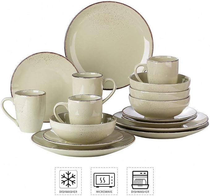 16 Piece Ceramic Stoneware Dinnerware Set Premium Heavier Material Dishwasher &amp Microwave Safe Scratch &amp Chip Resistant Solid Color Off White Plates and Bowls and Mugs Service for 4