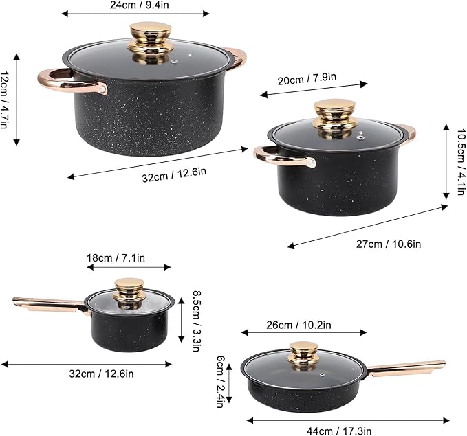 Cookware Set Anti Stick Maifnan Stone Coating Milk Pan Soup Pots Set with Glass Lids Stovetop Pots and Pans for Home Kitchen Resturant