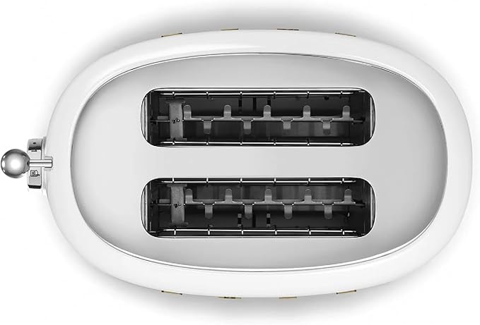 Smeg 2-Slice Toaster Stainless Steel OVO Collection Two Slice Toaster with 6 Presets and Removable Crumb Tray (Glossy White) (Renewed)