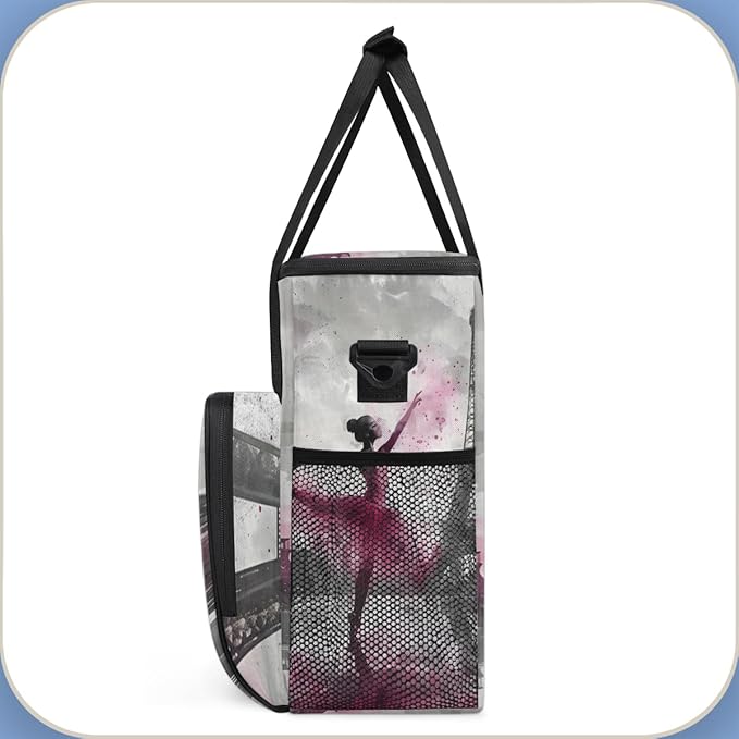 Paris Eiffel Tower Travel Coffee Maker Carrying Bag Pink Large Organizer Storage Tote Bag Insulated Reusable Cooler Lunch Bags