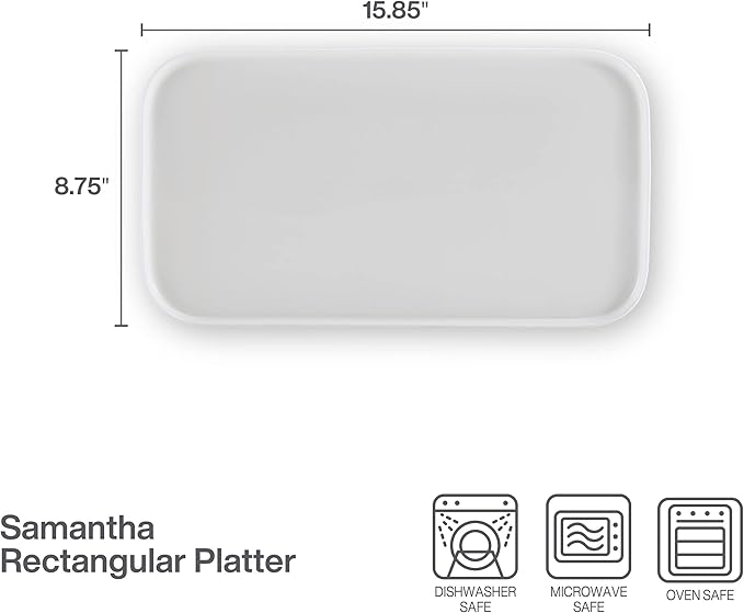 Mikasa Samantha Rectangular Bone China Lightweight Chip Resisant Serving Tray 15.85 Inch White