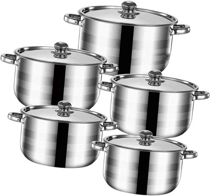 5x Kitchen Cookware Set Soup Pot Easy to Clean Nonstick Portable Sauce Pot Set Kitchen Induction Pot for Kitchen Outdoor Argent Handle