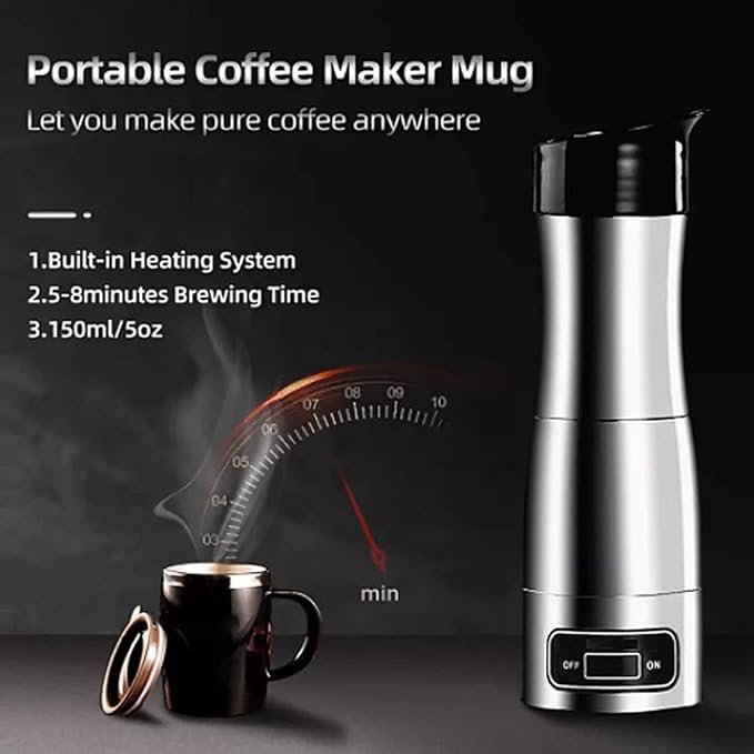 Electric Coffee Machine Car Coffee Maker Portable Coffee Maker Auto Maker Road Trip Coffee Maker with 12V 24V Cigarette Lighter for Car Travel