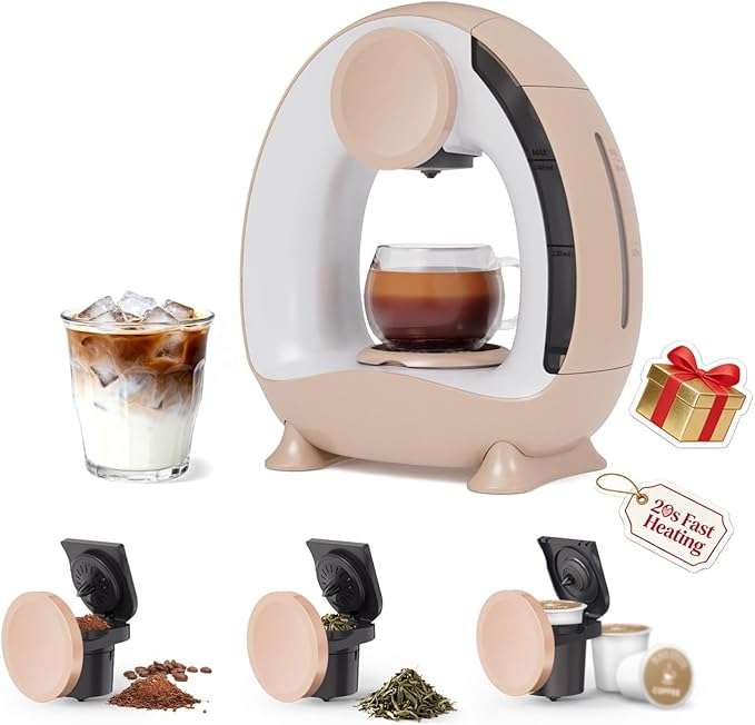 3 in 1 Single Serve Coffee Maker for K CupGround Coffee and Tea Leaves1400W 20s Fast Heating Mini K Cup Coffee BrewerOne Button Operationfor Small Spaces-Glass not included