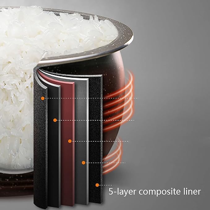 Rice Cooker &amp Steamer 5L Large Capacity Maifan Stone Coated Poly Energy Non-Stick Liner Family Dormitory for 1~8 People Rice Cooker
