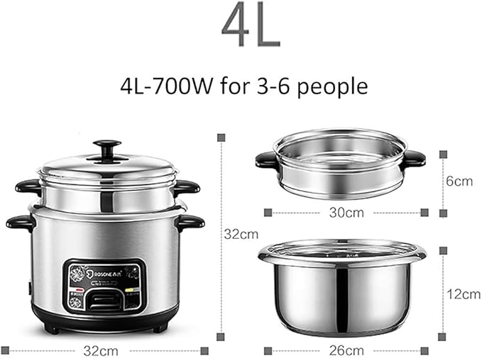 Household Rice Cooker-Steamer 304 Stainless Steel Rice Cooker With Spatula And Measuring Cup For 1-7 People(4L)