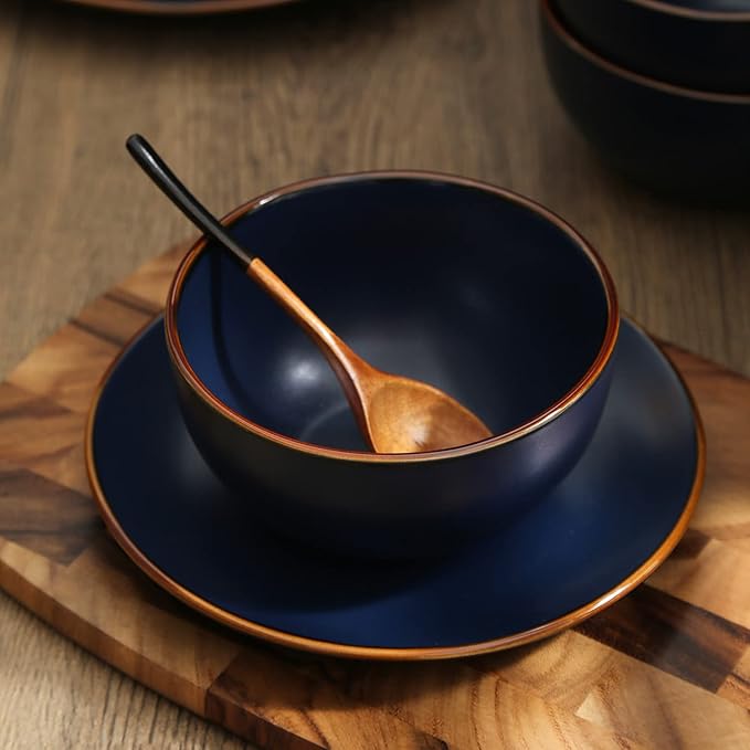 Stone Lain Brasa Stoneware 32 Piece Modern Dinnerware Sets Plates and bowls Service for 8 Blue Microwave &amp Dishwasher Safe