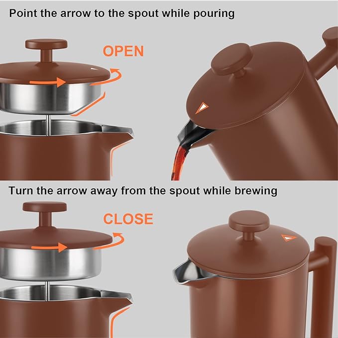Secura French Press Coffee Maker 304 Grade Stainless Steel Insulated Coffee Press with 2 Extra Screens 34oz (1 Litre) Coffee