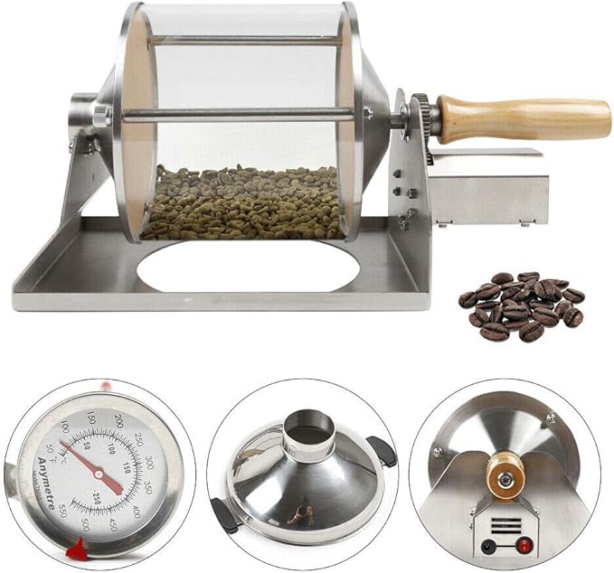 Gdrasuya10 KAKA-G400 Gas Burner Home Coffee Beans Roaster Machine Coffee Roasting Machine with Wood Handle for Cafe Shop/Home