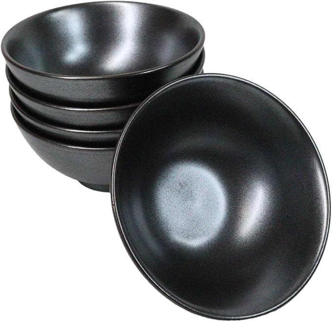 Ebros Gift Iron Black Clay Underglaze Technique Tetsu Kesho Porcelain Dinnerware Kitchen Set Asian Japanese Restaurant Supply (Pack Of 6 Small Rice Soup Appetizer Bowls 10oz)