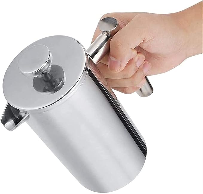 French Press Coffee Maker 304 Stainless Steel Double-layer Coffee Pot with Strainer Insulated Tea Maker Coffee Makers for HomeCampingTraveling1L