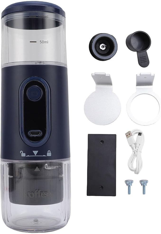 ciciglow Portable Electric Coffee Machine Cordless Handheld Coffee Machine for Camping Travel Outdoor Car Hiking Support Ground and Capsule Compact and Lightweight (Navy Blue)