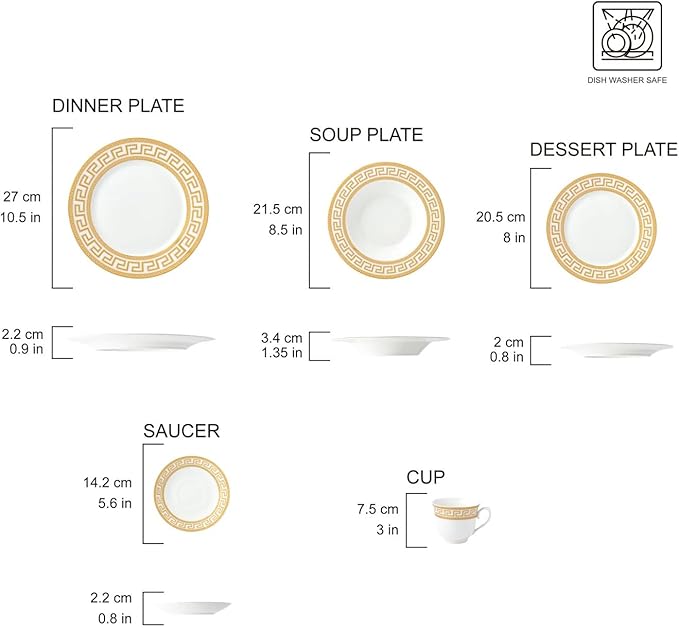 GP1347-20G 20 PCs Fine Porcelain Dinnerware Set Tableware Set with Antique Greek Pattern Set for 4