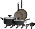 bella 12 Piece Cookware Set with EverGood™ Ceramic Nonstick Coating Dishwasher &amp Oven Safe All Stovetops Compatible Tempered Glass Lids and Cool Touch Handles Black