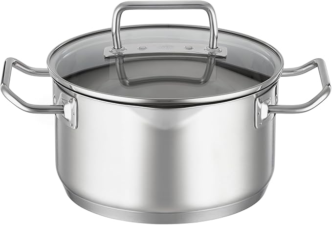 RÖSLE EXPERTISO 4-Piece Pot Set Universal Pot Set with 3 Pots and 1 Saucepan 18/10 Stainless Steel Glass Lids Scale on Inside Suitable for Induction Cookers Dishwasher Safe