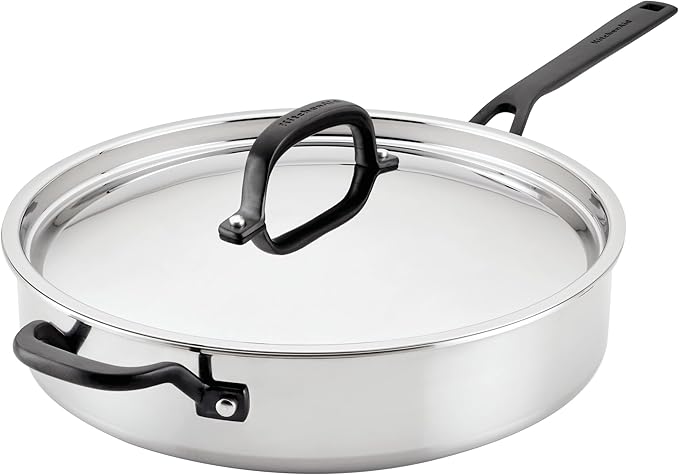 KitchenAid 5-Ply Clad Stainless Steel Stainless Steel Induction Saute Pan with Lid 5 Quart - Polished Stainless Steel