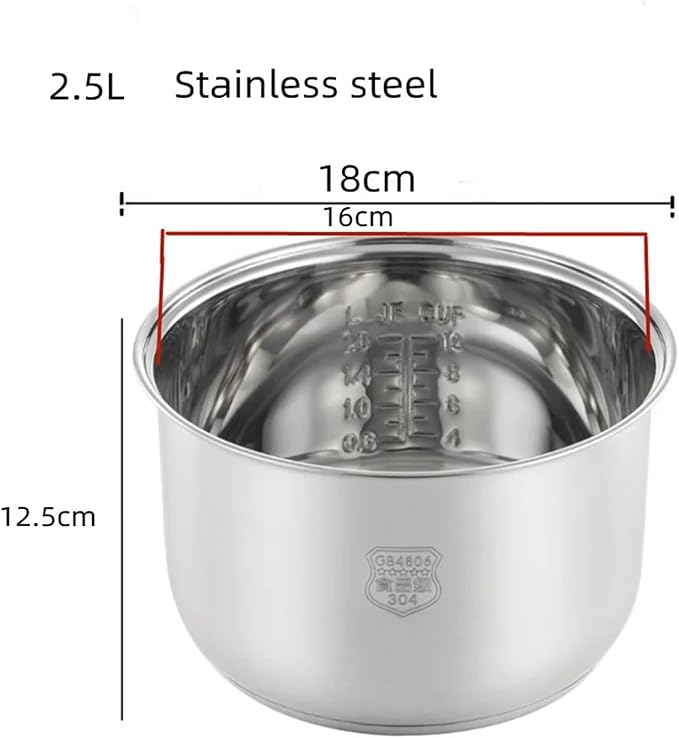 Stainless Steel Liner Without Coating Ceramic Glaze Liner Rice Cooker Rice Cooker Electric Pressure Cooker Inner Bowl 4L 5L 6L(Stainless steel 2.5L)
