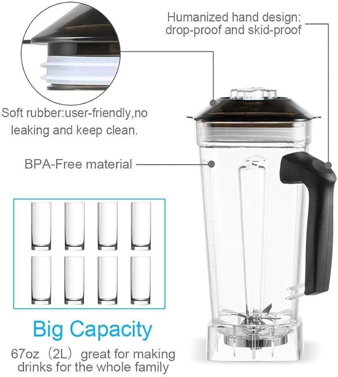 Blender Smoothie Maker Kitchen Food Processor Multifunctional Wall Breaking Machine 26000 RPM High-Speed Jug Blender with 2L BPA-Free Container for Kitchen Milk Tea Coffee Dessert Leisure Shop