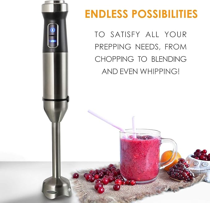 4-in-1 Immersion Hand Blender with Speed Control – Multipurpose Stick Blender with Whisk Chopper and Beaker – Powerful 300W for Smoothies Soups Sauces &amp More