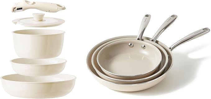 Redchef Ceramic Pots and Pans Set Non Stick Nonstick Kitchen Cookware Sets Non Toxic Pots and Pans Set Non Stick PFAS PFOA &amp PTFE Free Nonstick Frying Pans Set Ceramic Pan Skillet RV Cookwar