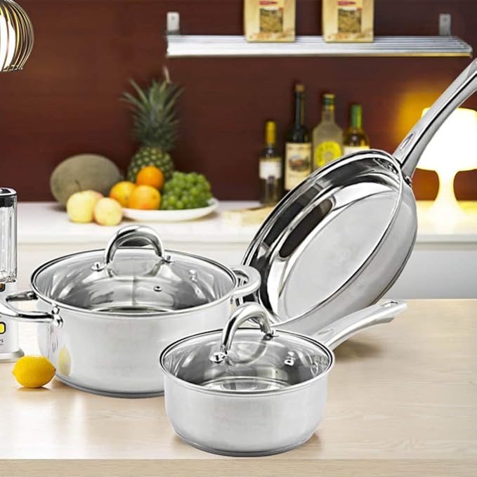 Cookware Set3-PieceSaucepan Casserole Milk Pot Frypans with Glass Lid Comfortable HandleSuitable for Gas and Induction CookerEasy to Clean Saute Pan