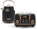 Haden Heritage 4 Slice Wide Slot Stainless Steel Toaster Bundled with 1.7 Liter Stainless Steel Electric Water Kettle Black &amp Copper