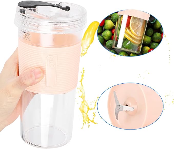 Portable Electric Juicing Cup Rechargeable Juicer with Three Leaf Stainless Steel Blades 2000mAh USB Rechargeable Battery 320ml Food Grade TRITAN Cup for Travel Home Office Use (320ml)