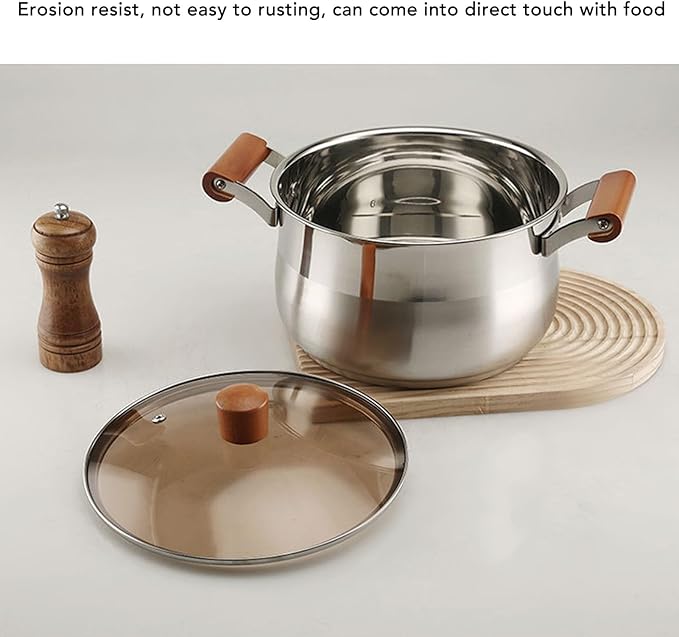 Stainless Steel Cookware Set 5 Ply Clad Wood Handle Pot Multifunctional Dual Handle Cookware Even Heat Distribution Oven