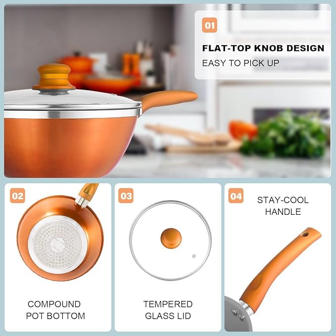 Nonstick pan pan set wok soup milk pot 3 piece set orange