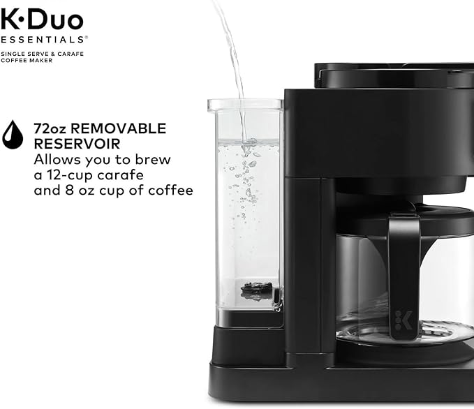 K-Duo Essentials Hot &amp Iced Single-Serve Pod Coffee Maker &amp Carafe 72 Oz Reservoir Multiple Brew Sizes Strong Brew Feature Perfect for Hot and Iced Coffee (BLACK)