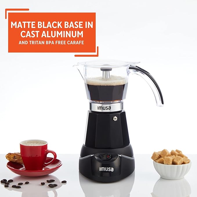 IMUSA 6 or 3 Cup Electric Espresso Maker Black Coffee Machine for Cuban Coffee Moka and Espresso Drinks