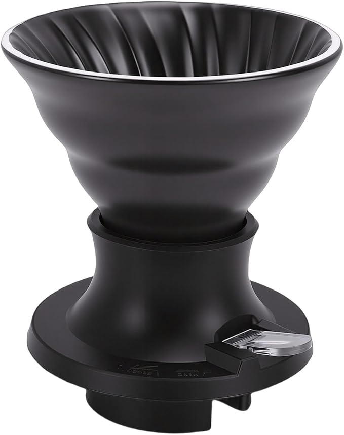 MAVIS LAVEN Ceramic Pour Over Coffee Dripper Heat Proof Immersion Coffee Maker with Built in Switch Valve for Home Office Travel (Black)