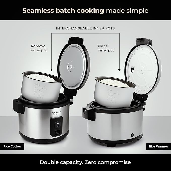 Commercial Stainless Steel Rice Cooker - Professional 64 Cup Cooked (32 Cup Uncooked) Rice Maker Cooker With Non Stick Pot &amp Hinged Lid - Includes a Rice Measuring Cup &amp Rice Scoop
