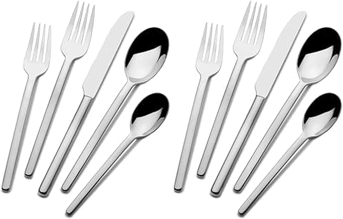 Mikasa Zena Flatware Service for 8 45 Piece Set 18/0 Stainless Steel Silverware Set with Serving Utensils (Pack of 2)