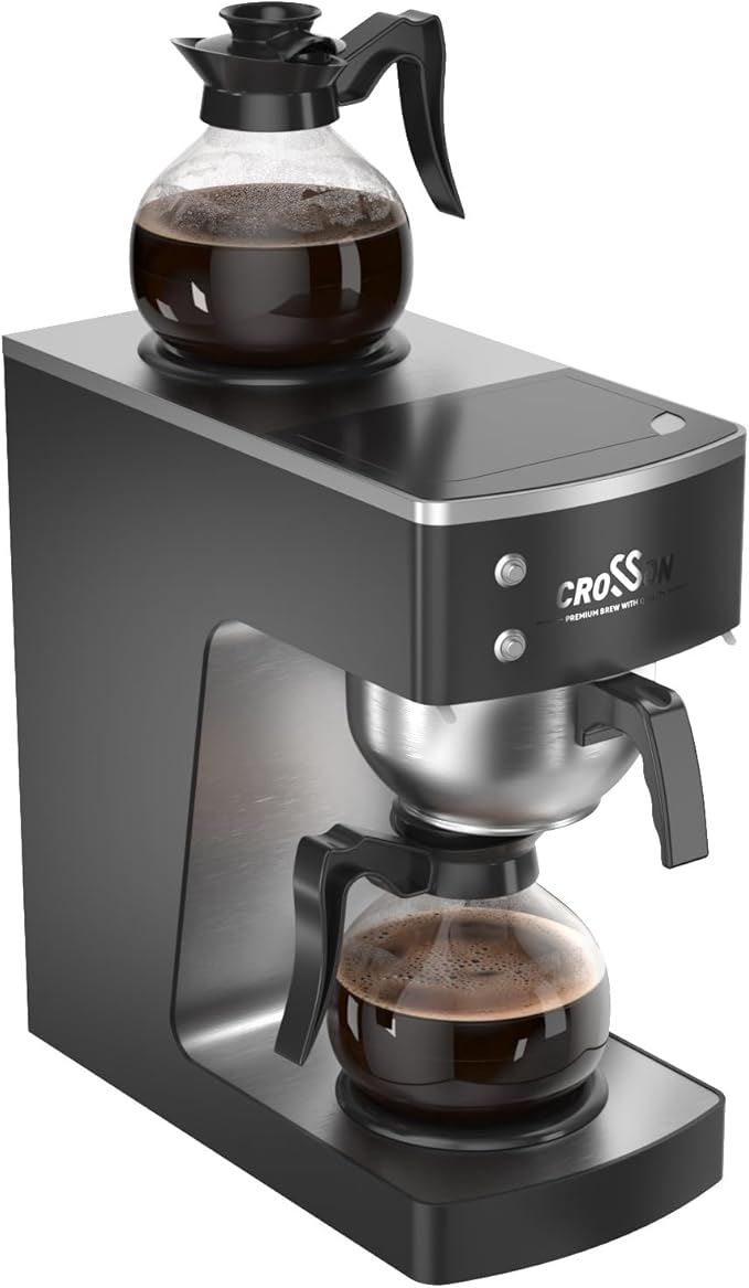 crosson 12 Cup Commercial Drip Coffee Brewer with Upper and Lower Warmer &amp 2 Glass DecanterPour Over Coffee Maker with Easy Clean Fingerprint Free Housing and 304 Stainless Steel Funnel