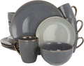 16 Pieces Dinnerware Set in Stone Slate Round Tableware Household Bowl and Dish Combination