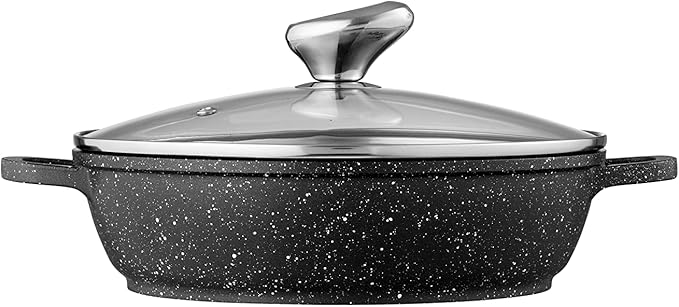 Pradel Excellence - 24 cm stone-shaped slow cooker - Black cast aluminium - non-stick coating - Glass lid - Silicone handles - Homogeneous cooking - Suitable for all heat sources
