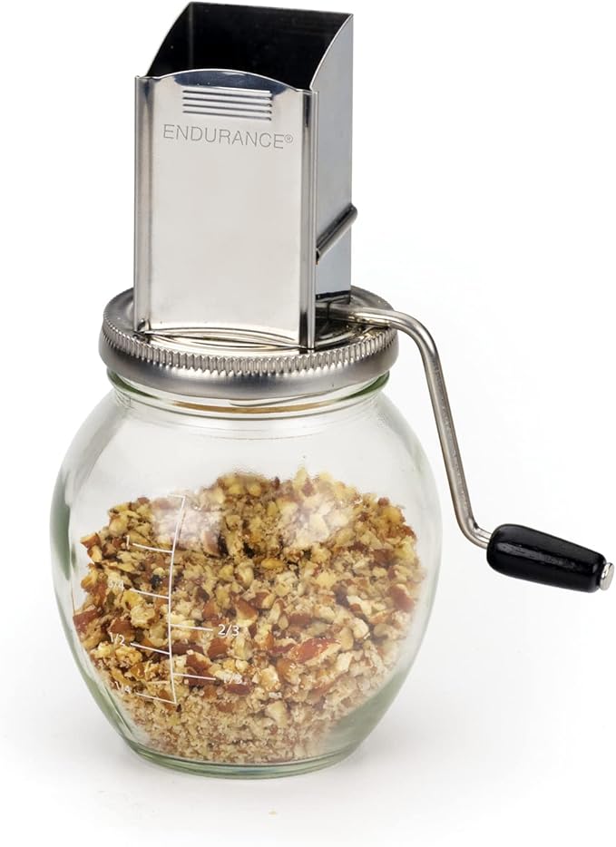 RSVP International Endurance Vintage Inspired Nut Grinder 1.25 Cup Capacity Glass Bottom