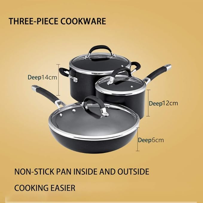3-Piece Cookware SetAluminum Wok Soup Pot Milk Potwith Glass CoverNon-Stick Pan Suitable for Gas Induction Cooker.Saucepans SetsPan Sets。 Induction Set