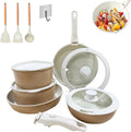 Pots and Pans Set Non Stick Cookware Set with Detachable Handles 5/11 Piece Ceramic coating Cooking Set with Frying Pan Saucepan Stock Pot Suitable for All Stovetops Dishwasher Safe (Coffee11)