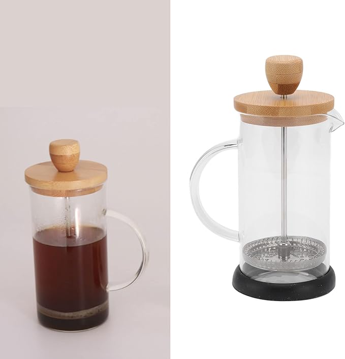 flexman French Press Coffee Maker High Heat Borosilicate Glass Stainless Steel French Press Coffee for Home Office Outdoor Camping Family Gatherings (350ml Bamboo Cover)