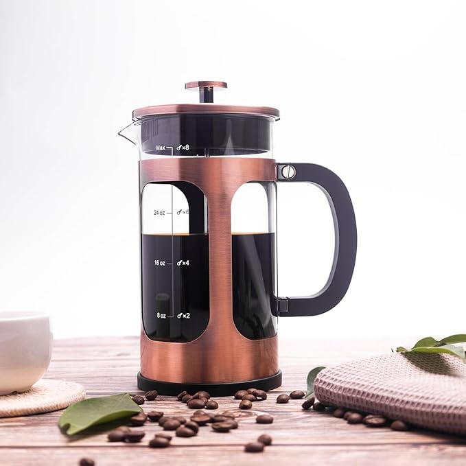French Press Coffee Maker 8 cups 34 oz 304 Stainless Steel Coffee Press with 4 Filter Screens Easy Clean Heat Resistant Borosilicate Glass - Free 100% BPA