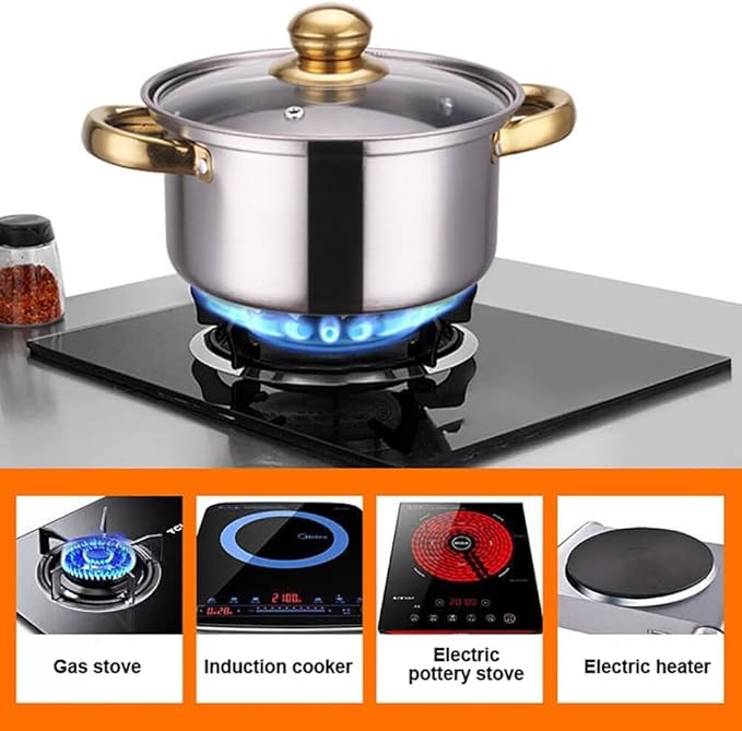 Stainless Heavy Steel Pots and Pans Set 12PCS Ktichen Stainless Steel Nonstick Cookware Set with Glass Lids Full Clad Cooking Set with Stay-Cool Handles Dishwasher Safe Compatible with All Stovetops B