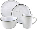 Bistro Black Rim Stoneware 16 Piece Dinnerware Set Service for 4 Textured Country Round Dishwasher Safe