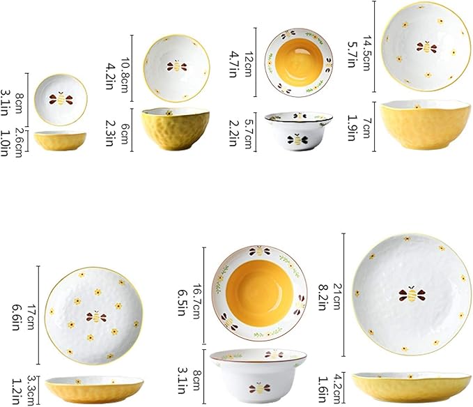 Beautiful Cute Hand-Painted Bees Dinnerware Sets Durable Ceramic Dinner Plate Sets Creative Dishes Set Plates Bowls and Snack