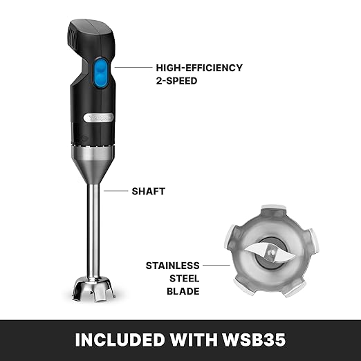 Waring Commercial Quik Stix Light Duty Stick Immersion Hand Held Blender 7 Fixed Sealed Shaft Steel Blade 2 Speed Professional Restaurant Foodservice Grade 3 Gallon 120V 100W WSB35 Black