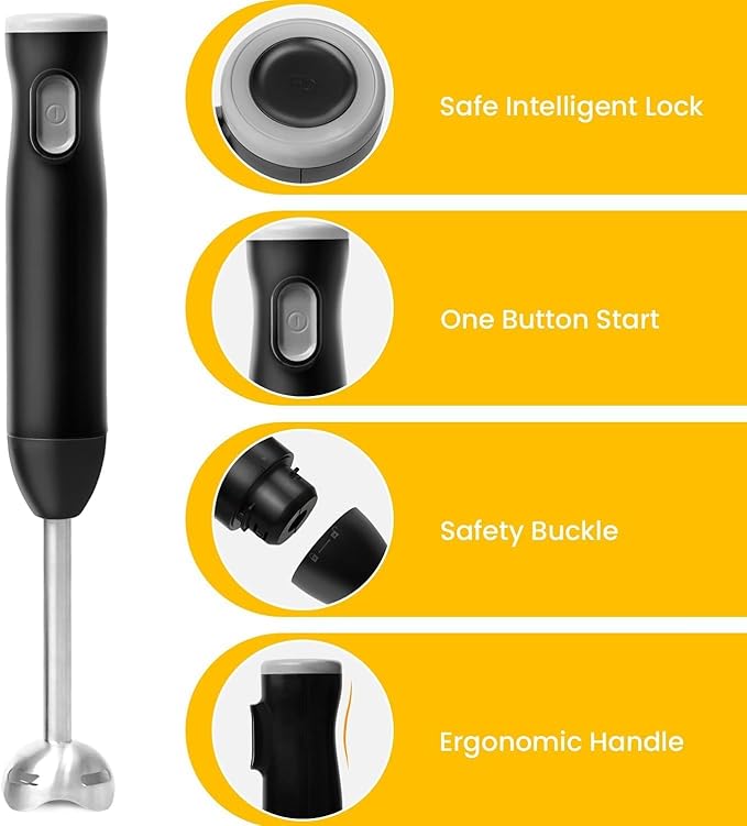 Immersion Blender Handheld Cordless Stick Stainless Steel Hand Held Blender Mixer with Egg Whisk for Soup Smoothie Puree Baby Food