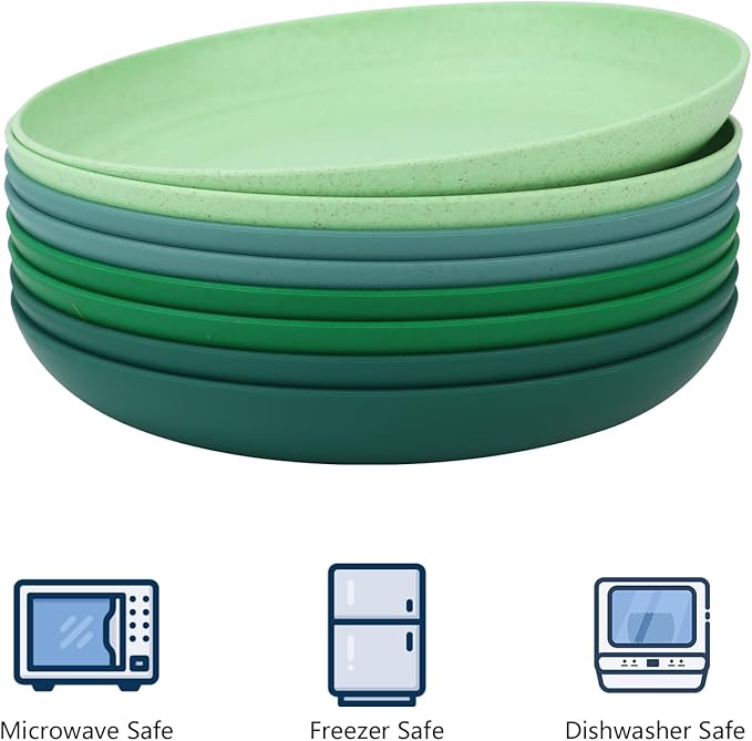 Homienly 24 PCS Wheat Straw Dinnerware Set of 8 Dessert Plates Set of 8-10 inch Cereal Bowl Set 12OZ Dishwasher Safe Cups (Green)